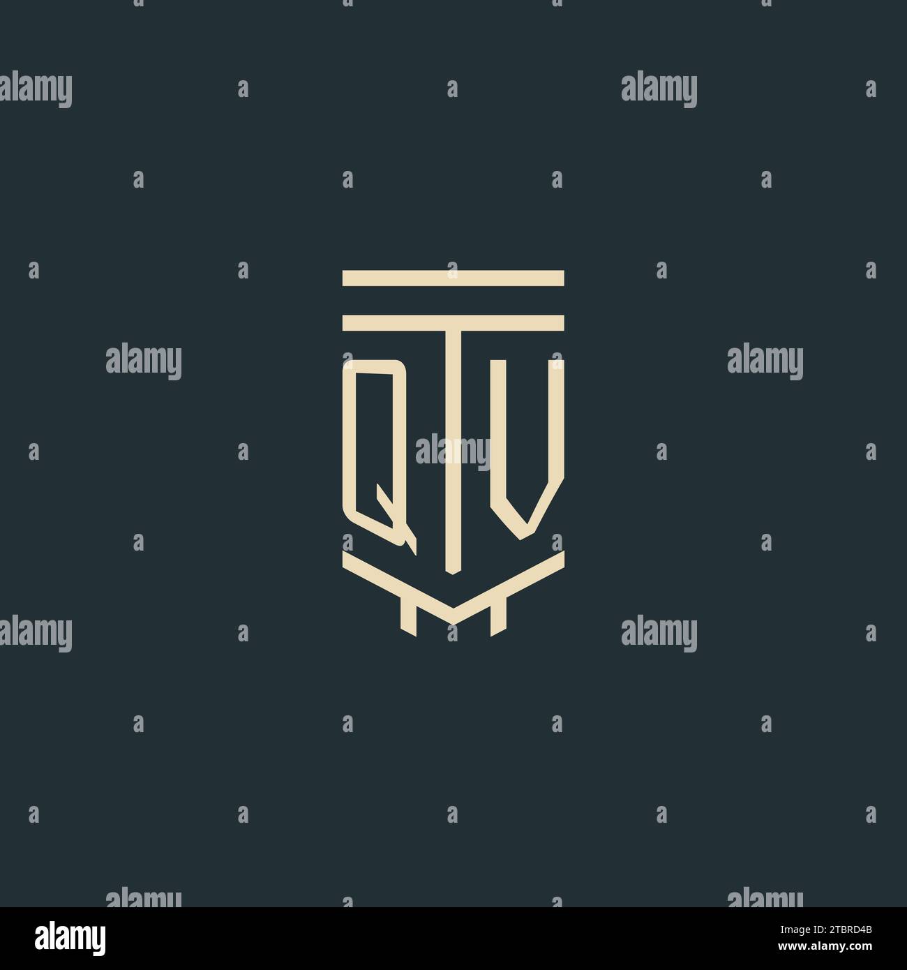 QV initial monogram with simple line art pillar logo design ideas Stock Vector