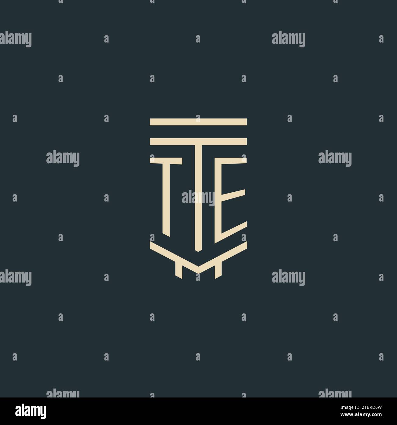 TE initial monogram with simple line art pillar logo design ideas Stock Vector