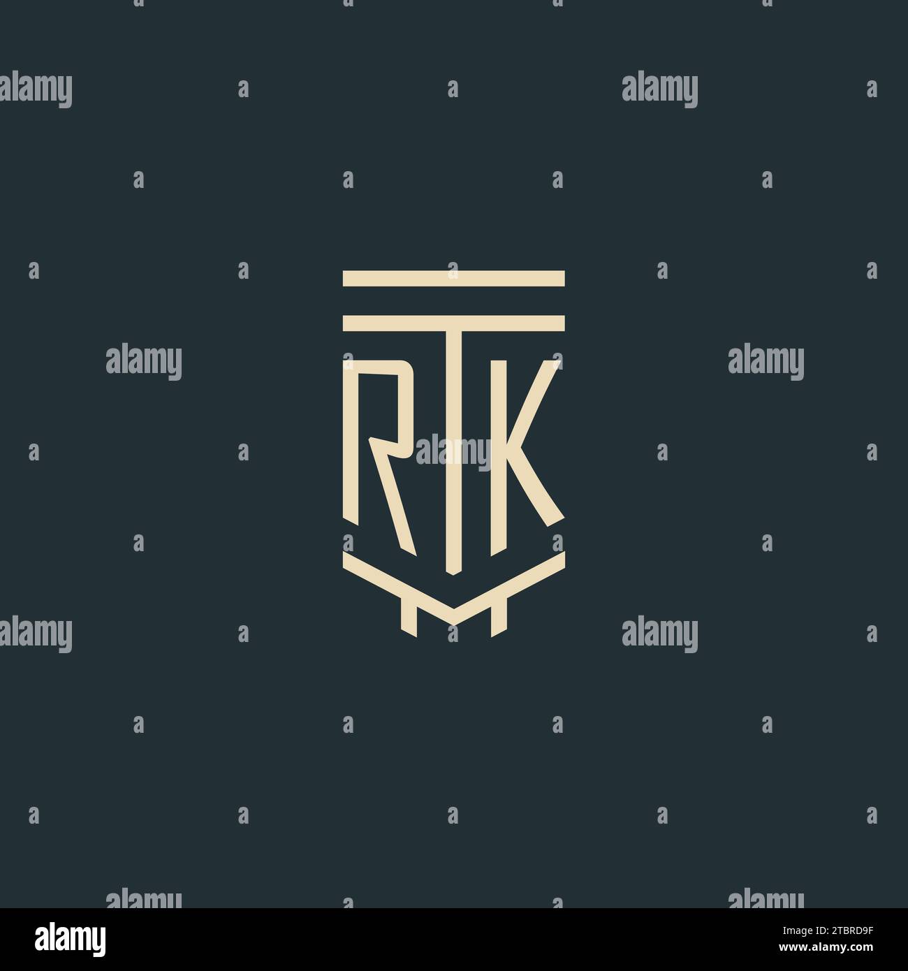 RK initial monogram with simple line art pillar logo design ideas Stock Vector