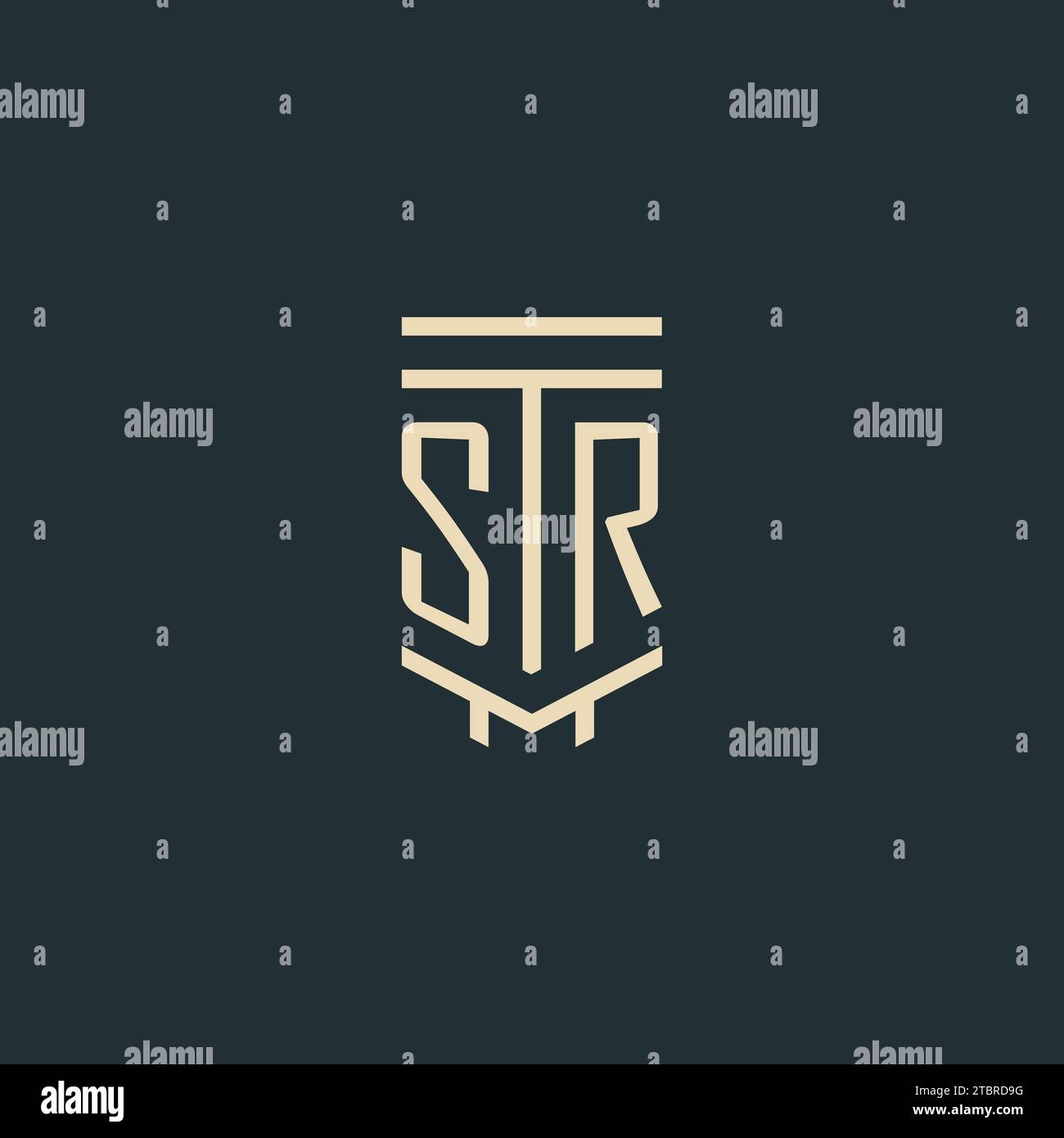 SR initial monogram with simple line art pillar logo design ideas Stock Vector