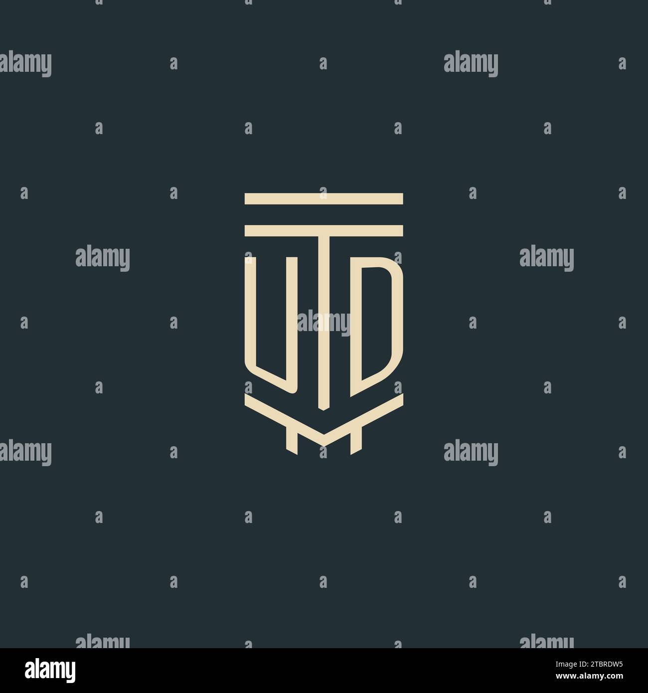 UD initial monogram with simple line art pillar logo design ideas Stock Vector