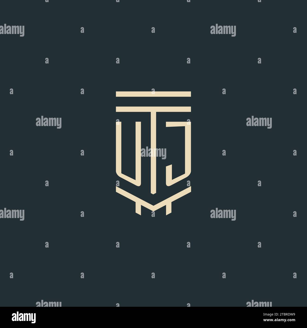 UJ initial monogram with simple line art pillar logo design ideas Stock Vector