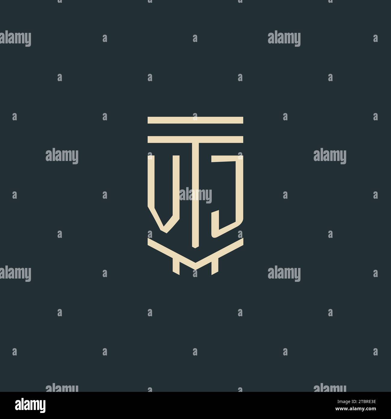 VJ initial monogram with simple line art pillar logo design ideas Stock Vector