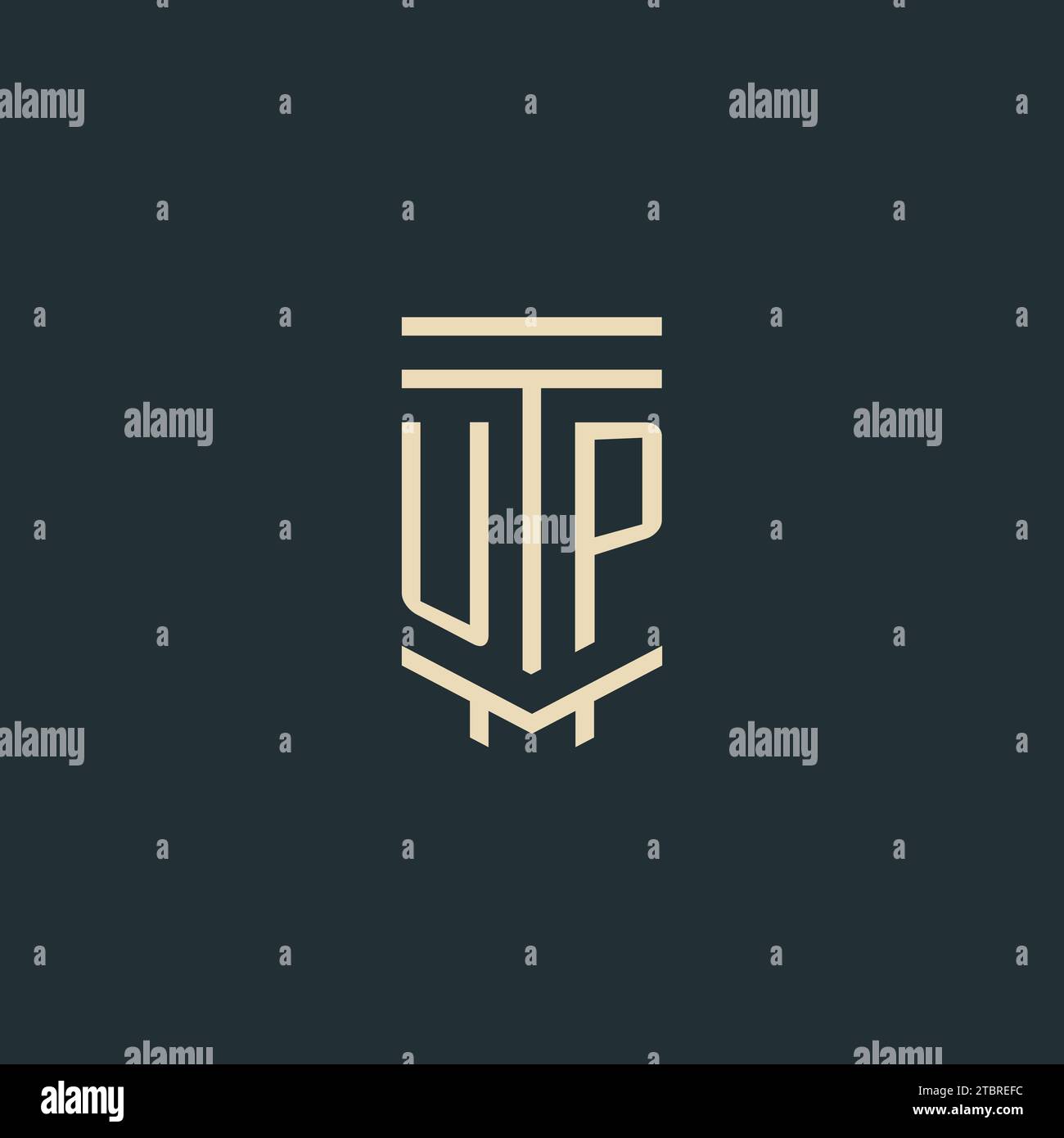 UP initial monogram with simple line art pillar logo design ideas Stock Vector