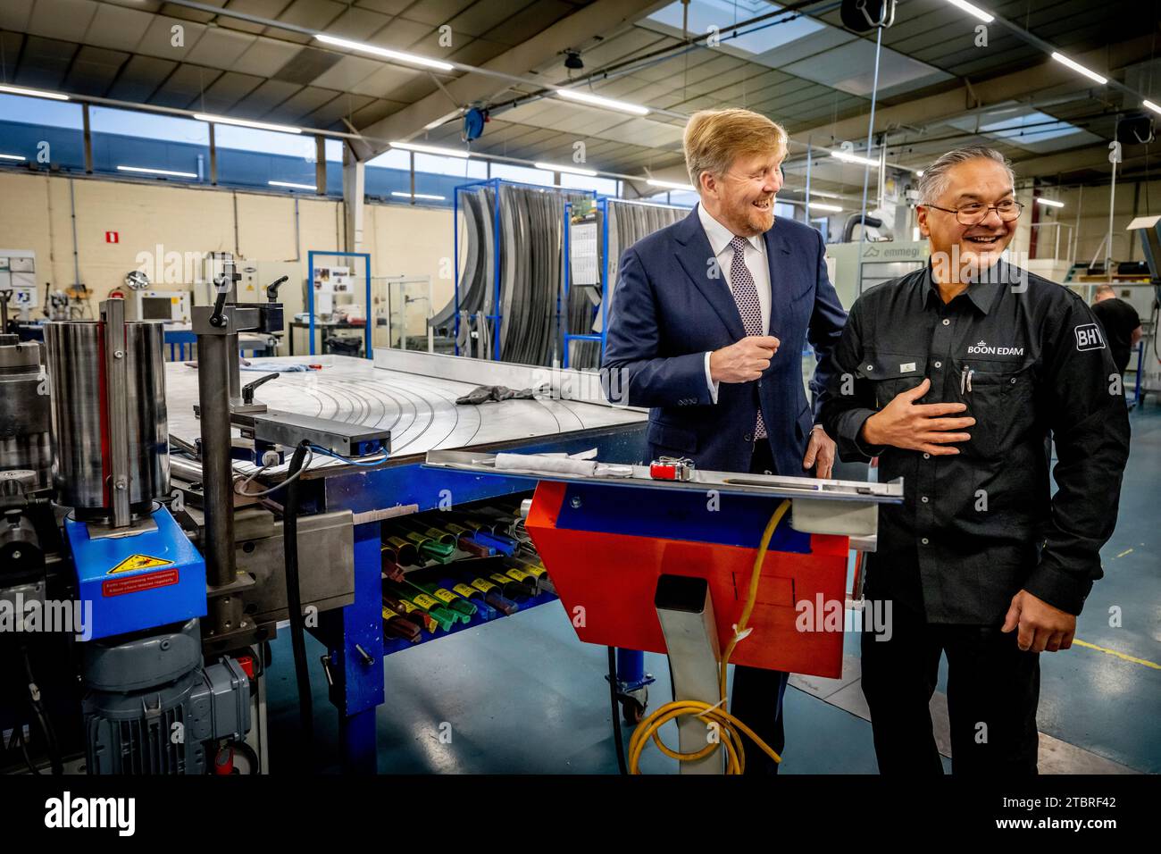 EDAM - King Willem-Alexander opens the new buildingof Koninklijke Boon Edam, 8 December 2023. The family business, which specializes in the supply of turnstile doors, security doors and locks, access gates and passage locks to customers all over the world, celebrates its 150th anniversary this year. Photo: Patrick van Katwijk Stock Photo