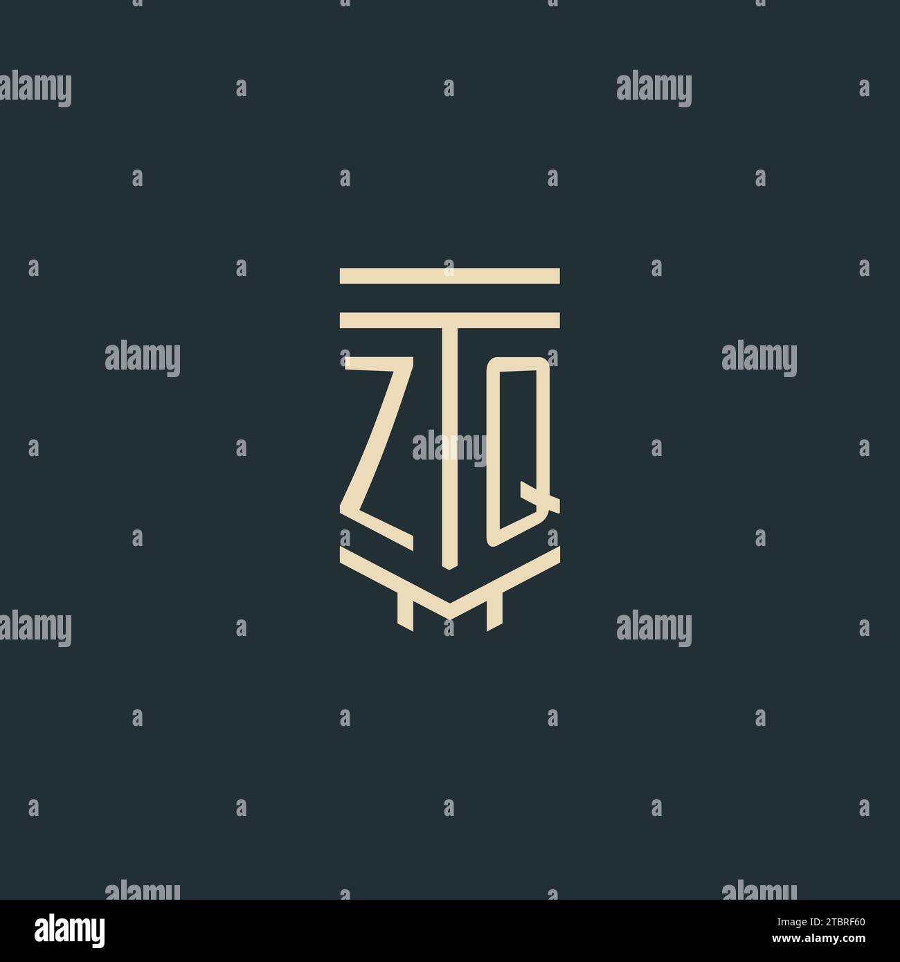 ZQ initial monogram with simple line art pillar logo design ideas Stock Vector