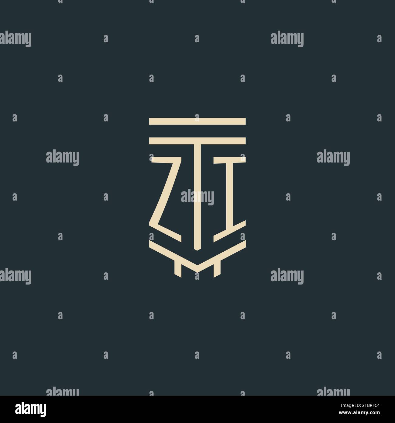 ZI initial monogram with simple line art pillar logo design ideas Stock Vector