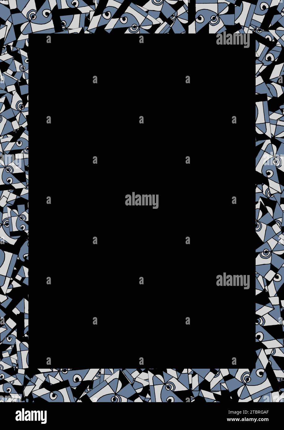 Black frame with ethnic style geometric patterned blue mixed colros borders Stock Photo