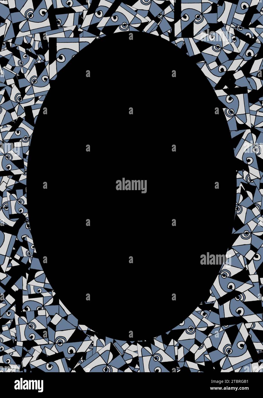 Black frame with ethnic style geometric rounded patterned blue mixed colros borders Stock Photo