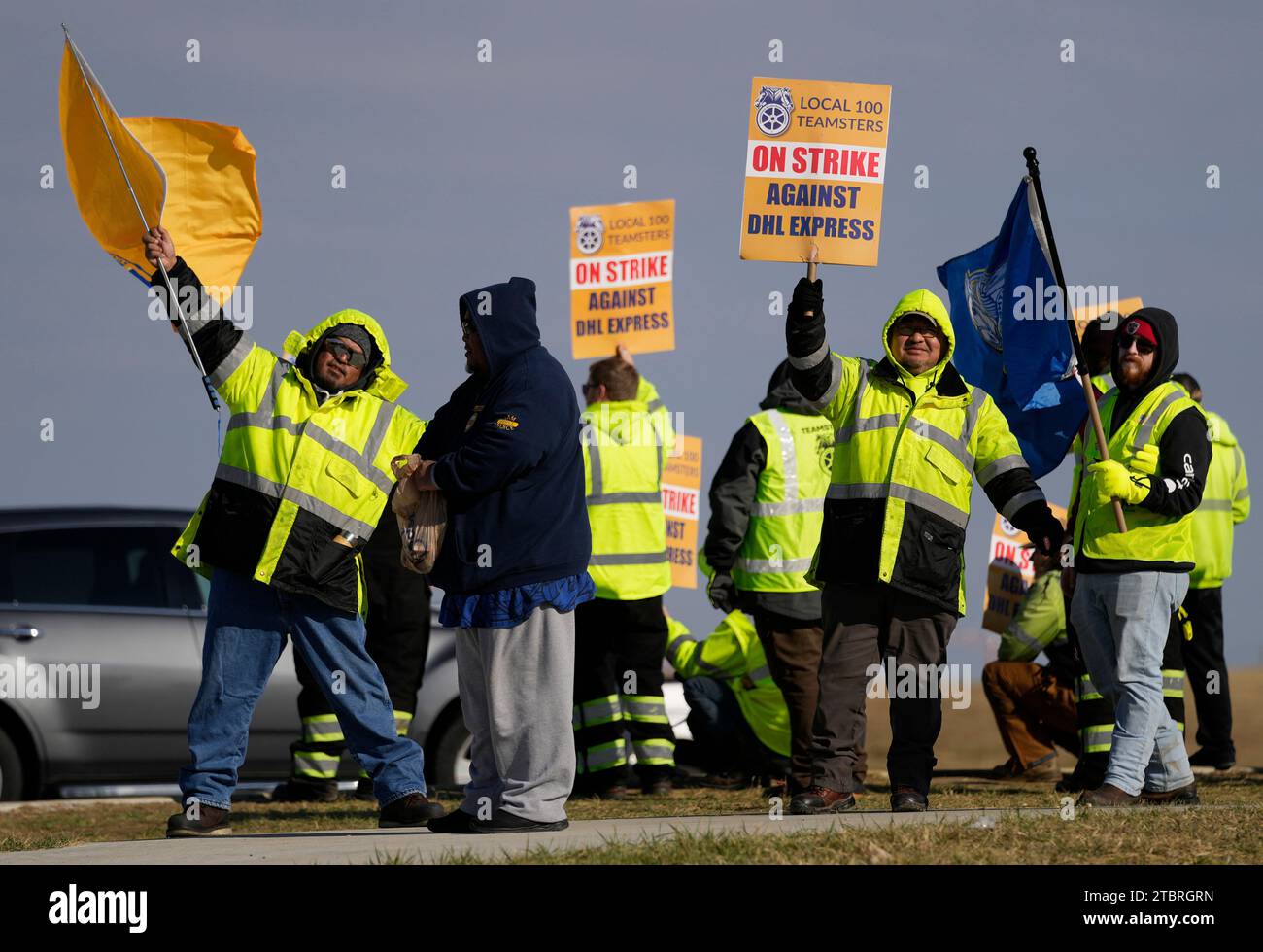 Teamsters protest at Cincinnati/Northern Kentucky International Airport near the DHL Express Hub