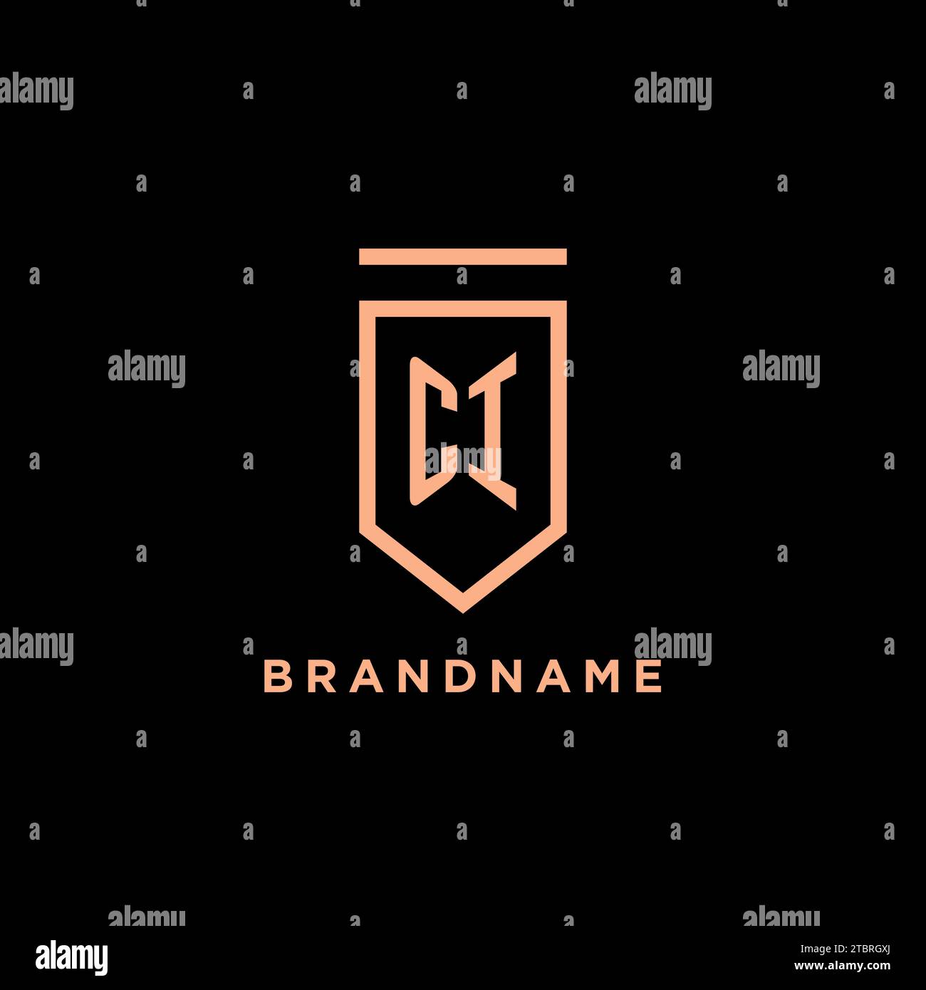 CI monogram initial with shield logo design icon vector graphic Stock Vector