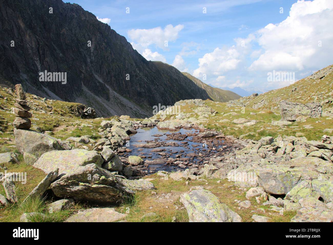 atmospheric course of the Seebach stream on the hiking trail to Hundstaller See (2289m), hiking tour near Inzing, Innsbruck Land, Stubai Alps, Tyrol, Austria Stock Photo