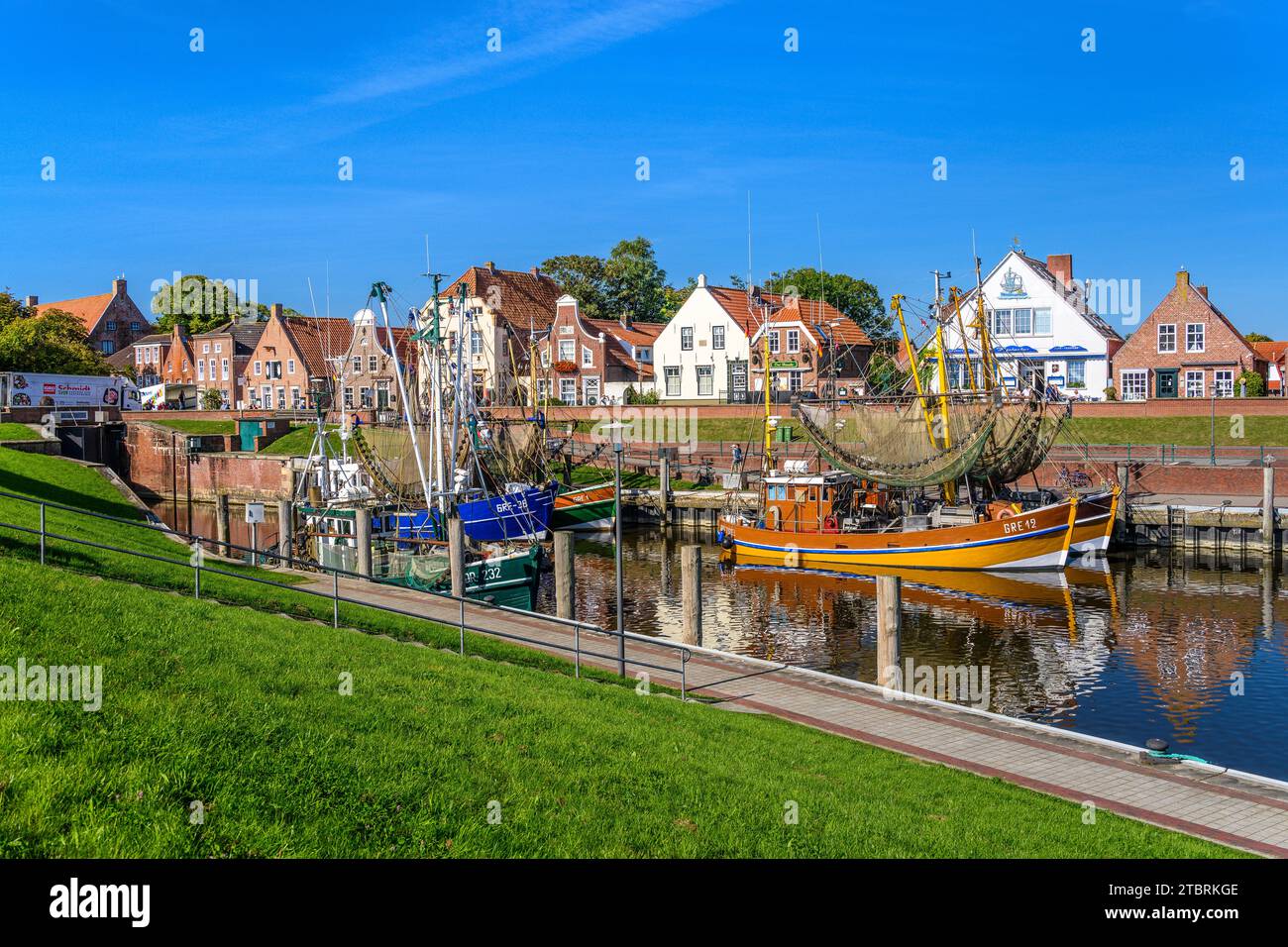 Germany, Lower Saxony, East Frisia, Greetsiel, cutter harbor, shrimp cutter Stock Photo