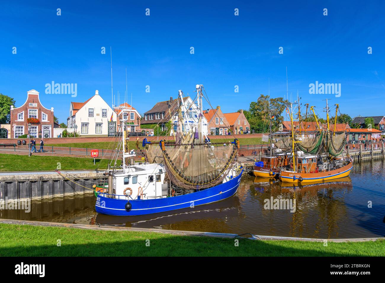 Germany, Lower Saxony, East Frisia, Greetsiel, cutter harbor, shrimp cutter Stock Photo