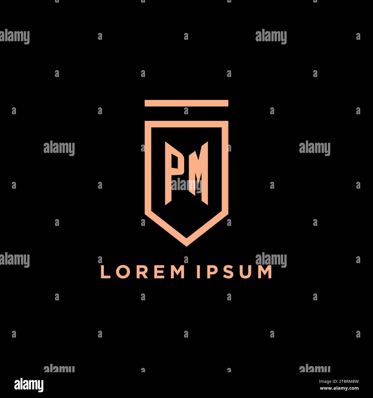 PM monogram initial with shield logo design icon vector graphic Stock Vector