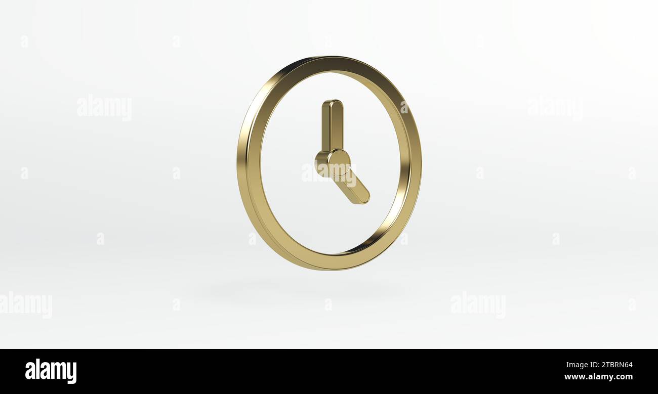 Golden Icon. Clock Rotate Around it Axis on a White Studio Background