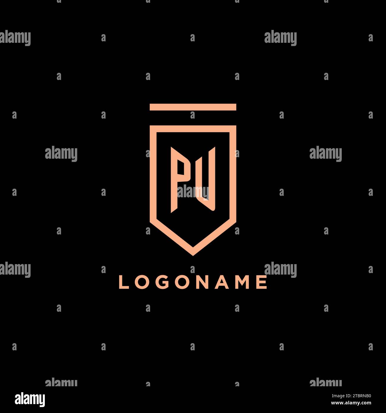 PU monogram initial with shield logo design icon vector graphic Stock Vector