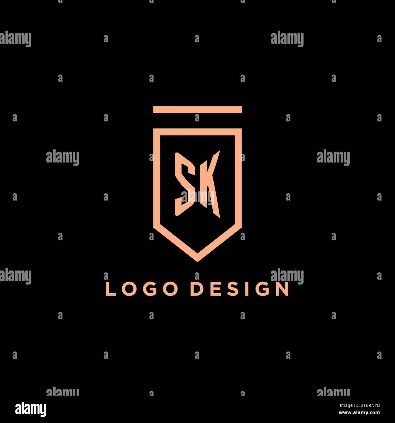 SK monogram initial with shield logo design icon vector graphic Stock Vector