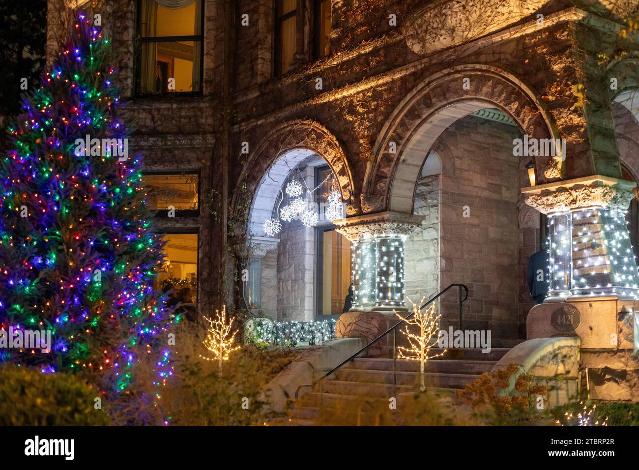 Detroit, Michigan - The Whitney, an upscale restaurant decorated for the holidays. The mansion was built in 1894 by David Whitney Jr, a lumber baron w Stock Photo
