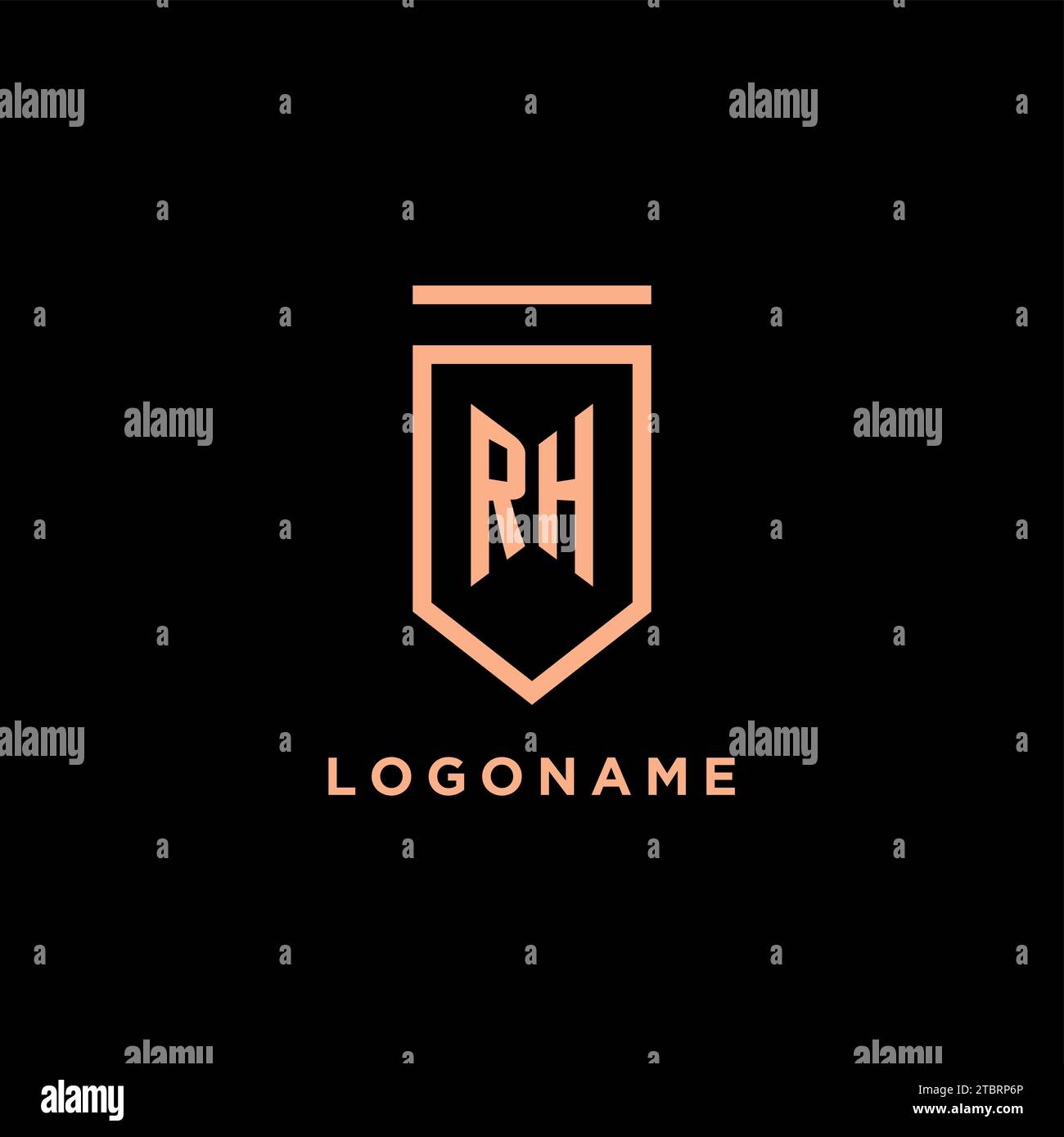 RH monogram initial with shield logo design icon vector graphic Stock Vector