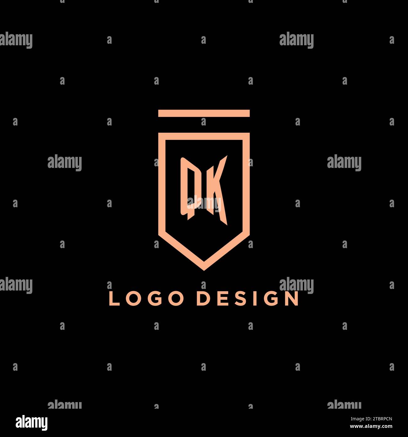 QK monogram initial with shield logo design icon vector graphic Stock Vector