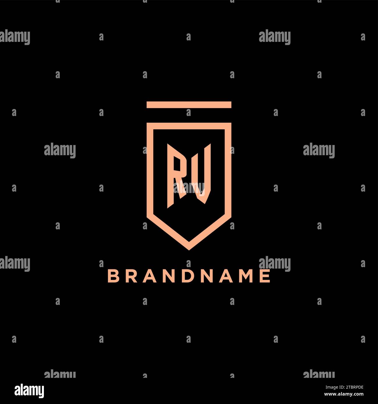 RV monogram initial with shield logo design icon vector graphic Stock Vector