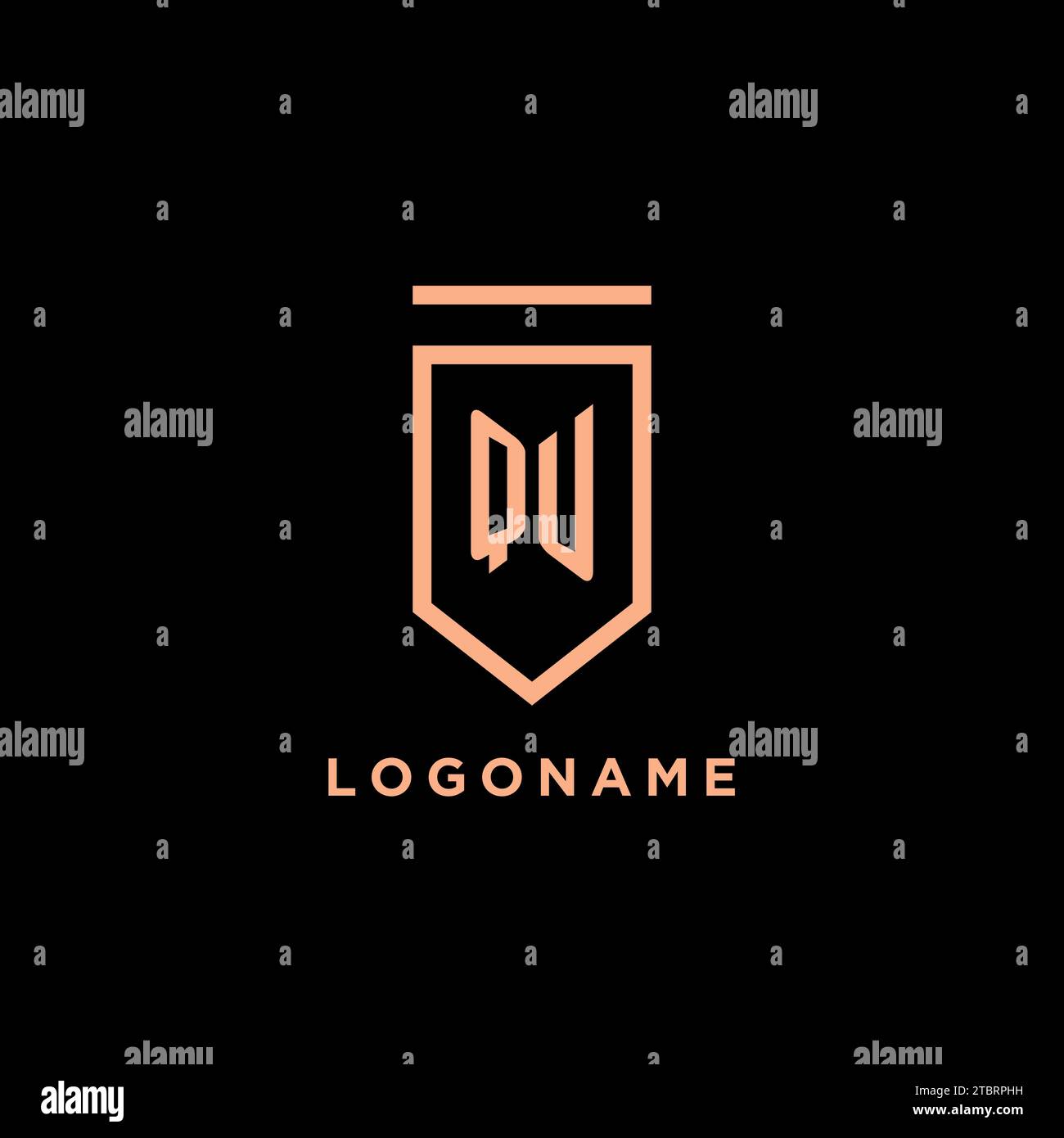 QU monogram initial with shield logo design icon vector graphic Stock Vector