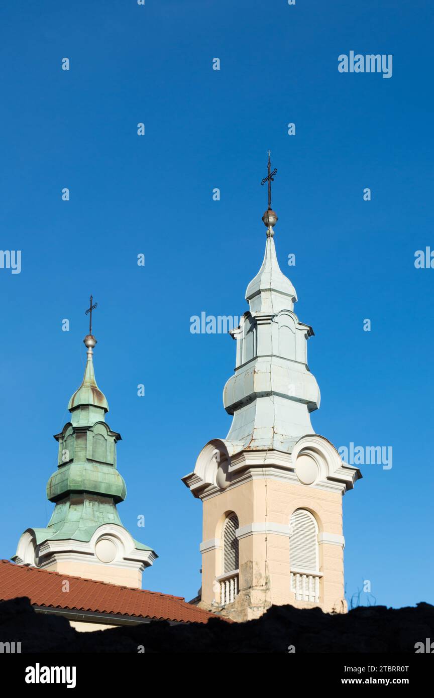 Historic church of St Anne in baroque style with two bell towers in Volosko, Croatia Stock Photo