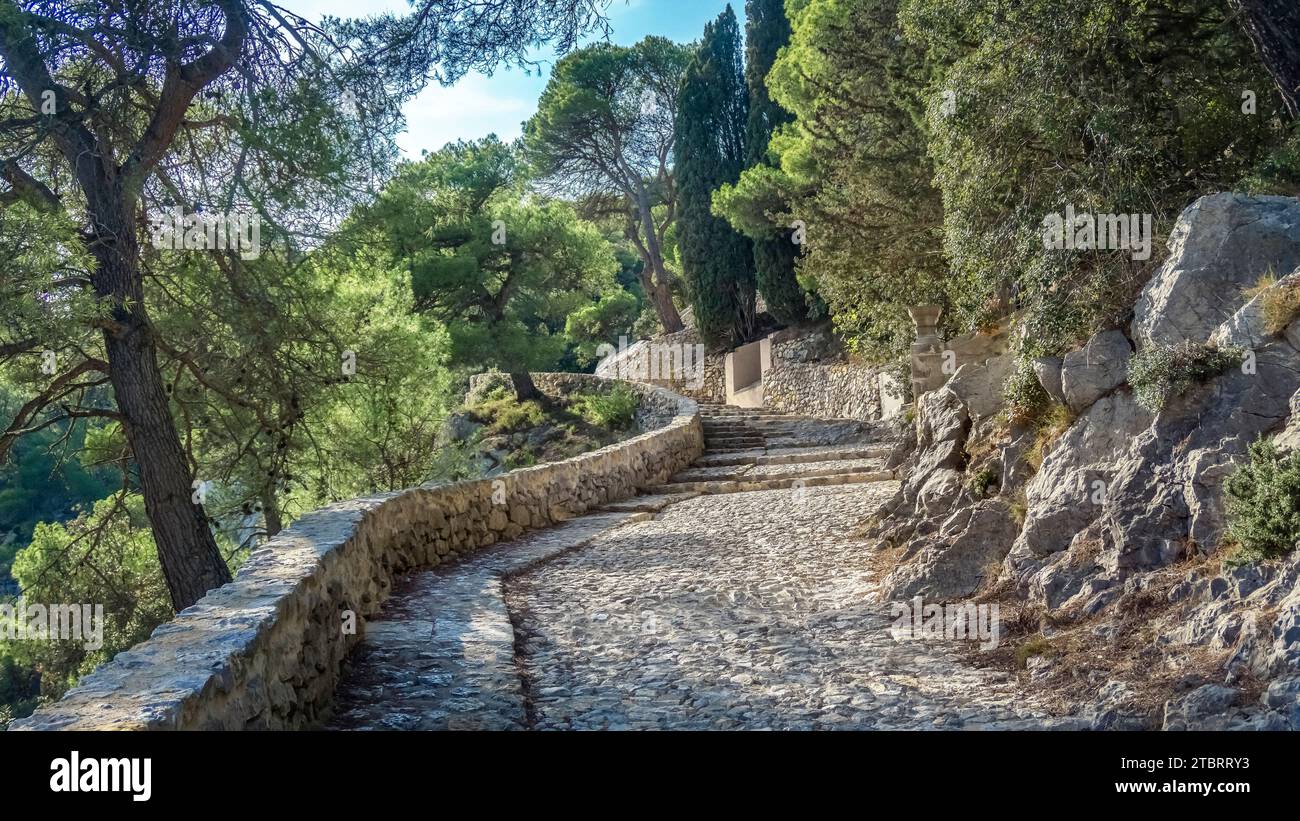 Hiking trail to the Notre Dame des Auzils chapel near Gruissan. Stock Photo