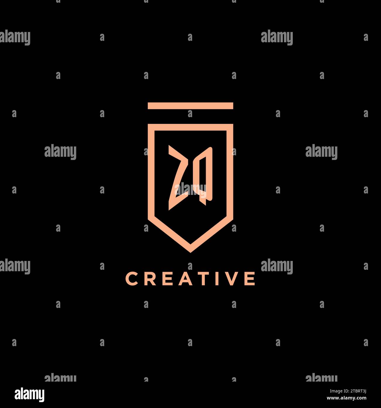 ZQ monogram initial with shield logo design icon vector graphic Stock Vector