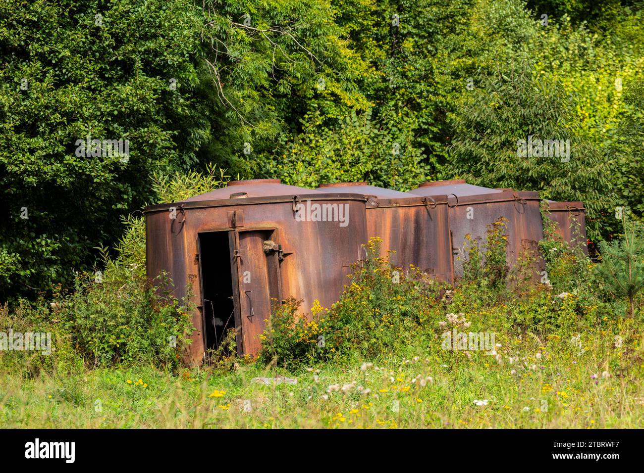 Europe, Poland, Podkarpackie Voivodeship, Retorty / Charcoal kilns in the Bieszczady Mountains Stock Photo