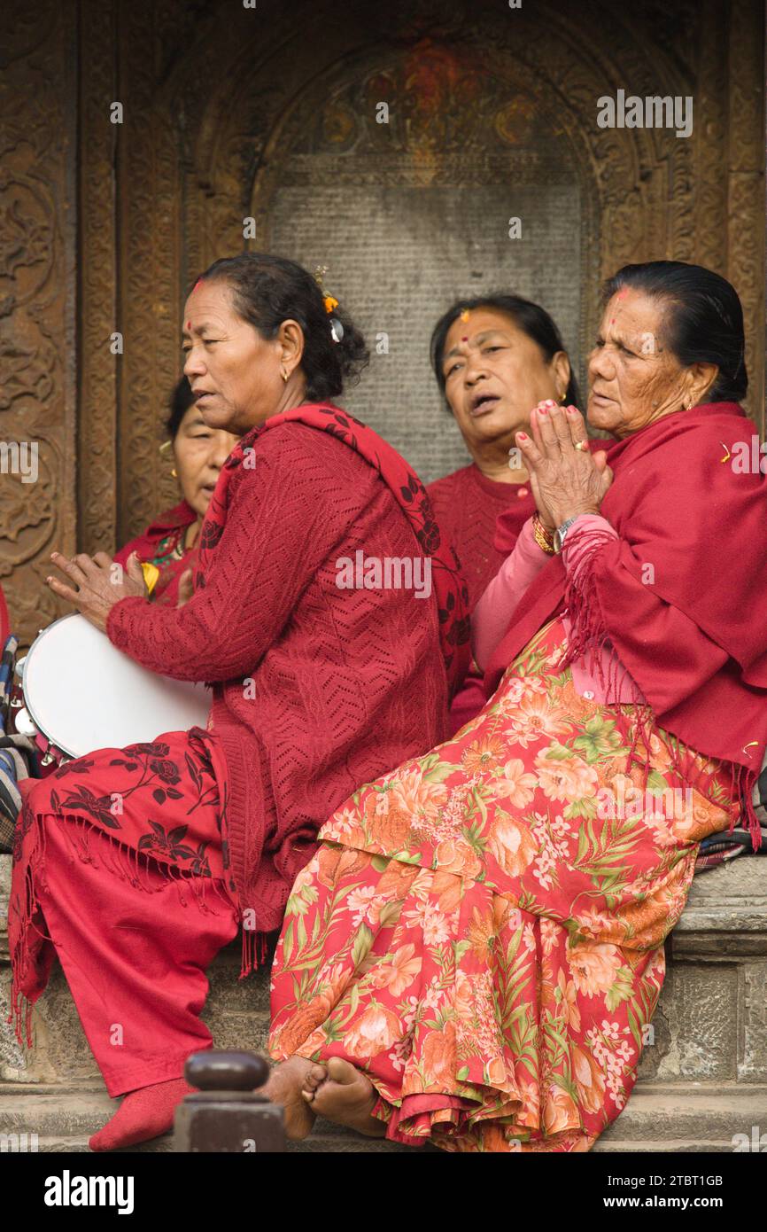 Nepal, Patan, Dashain festival, people, singing, traditional songs, Stock Photo