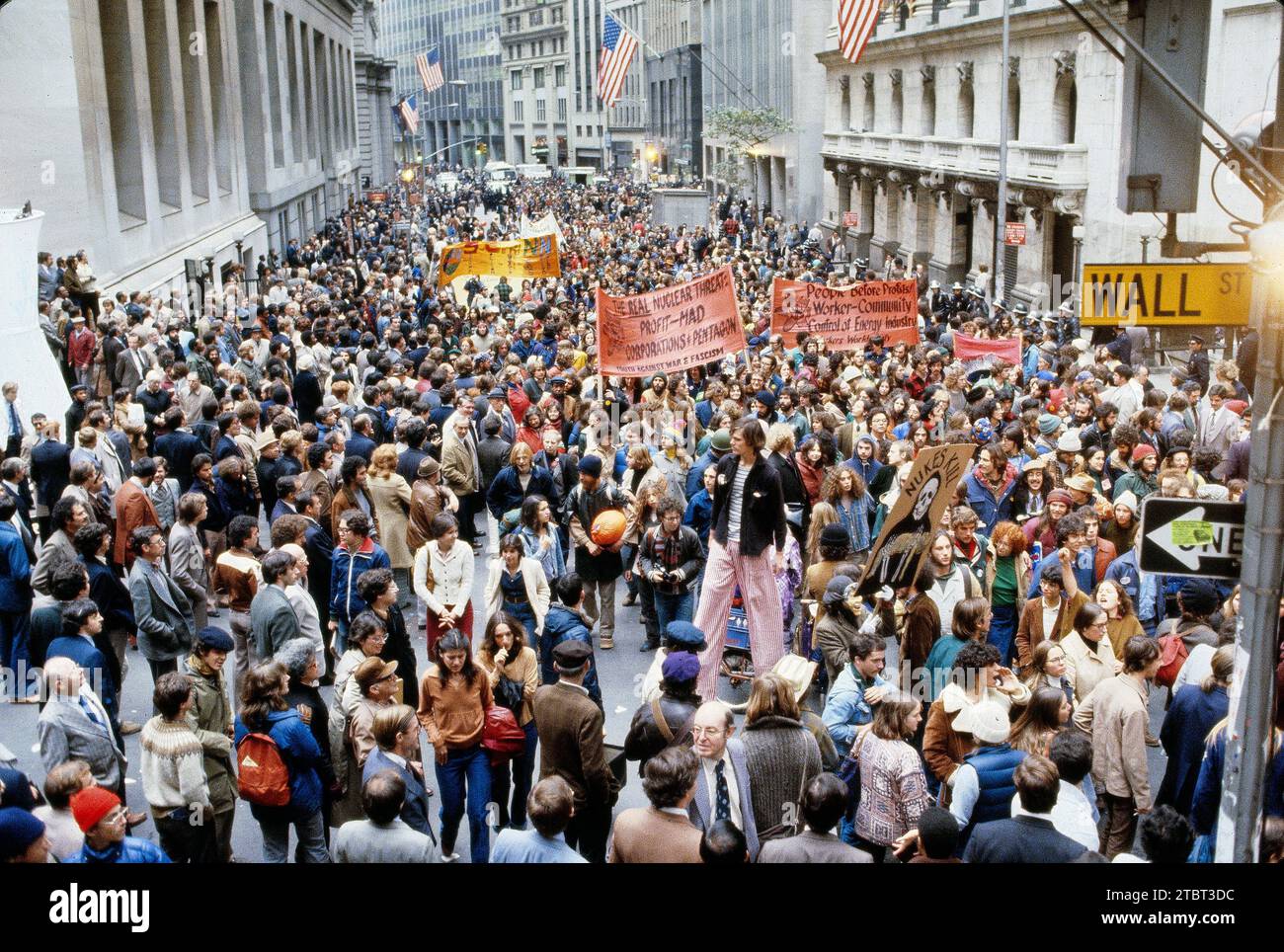 Crowd attending anti-nuclear protest, Wall Street, New York City, New York, USA, Bernard Gotfryd Collection, September 23, 1979 Stock Photo