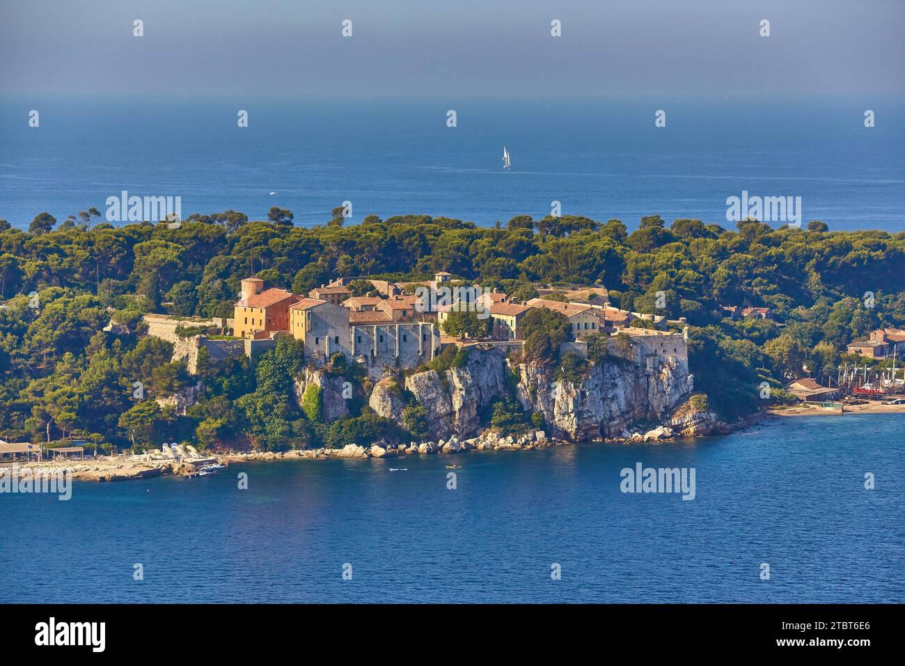 Aerial view of Fort Royal on Ile Saint-Marguerite in the bay of Cannes, South of France. Stock Photo