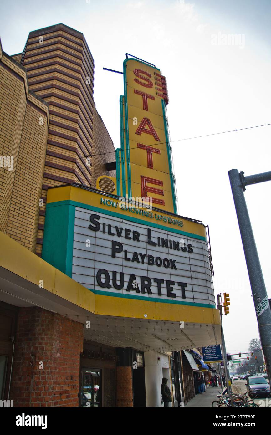 Vintage Movie Theater Marquee in Urban Ann Arbor, Michigan Stock Photo