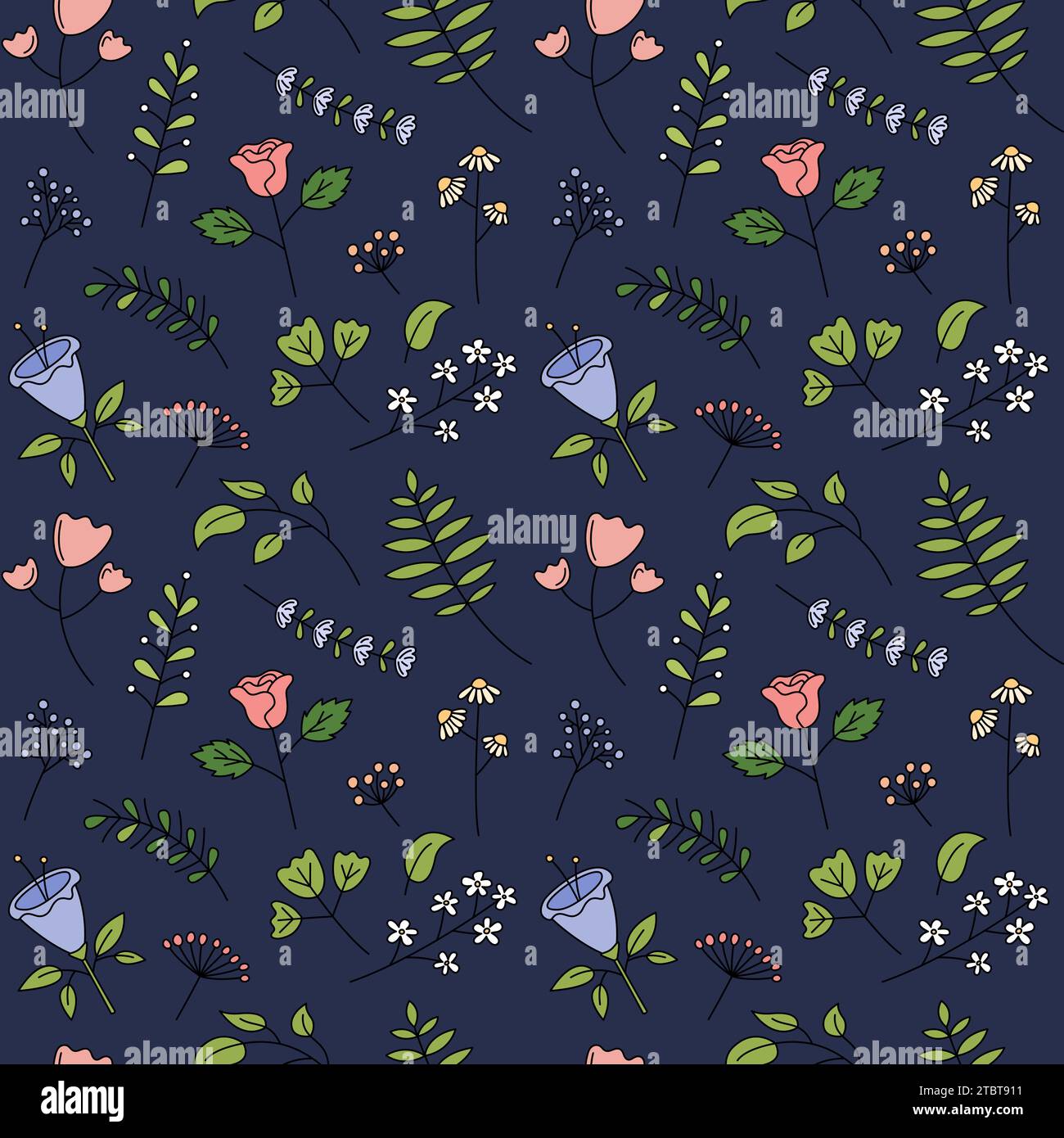 Floral pattern vector seamless background. Cute hand drawn flowers ...