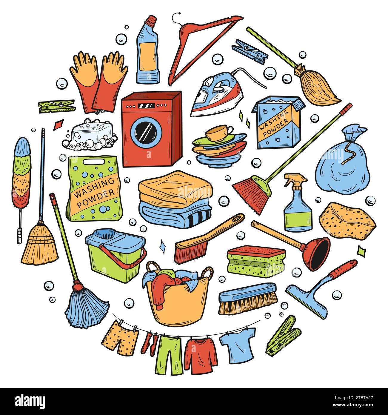 Premium Vector  Cleaning tools doodle illustration with colored hand drawn  style