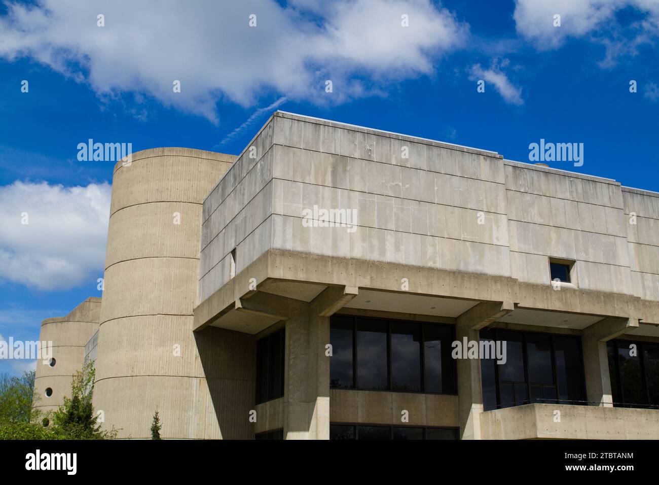 Modernist Geometric Concrete Structure under Blue Sky in Indiana Stock Photo