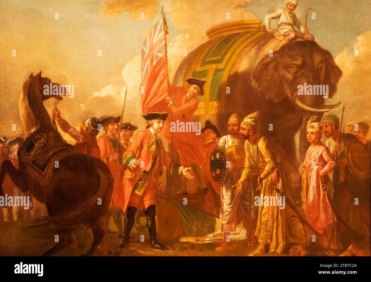 Painting showing Robert Clive, Mir Jafar and his son Mir Miran with a number of attendants, after the Battle of Plassey 1757 dated about 1760 Stock Photo