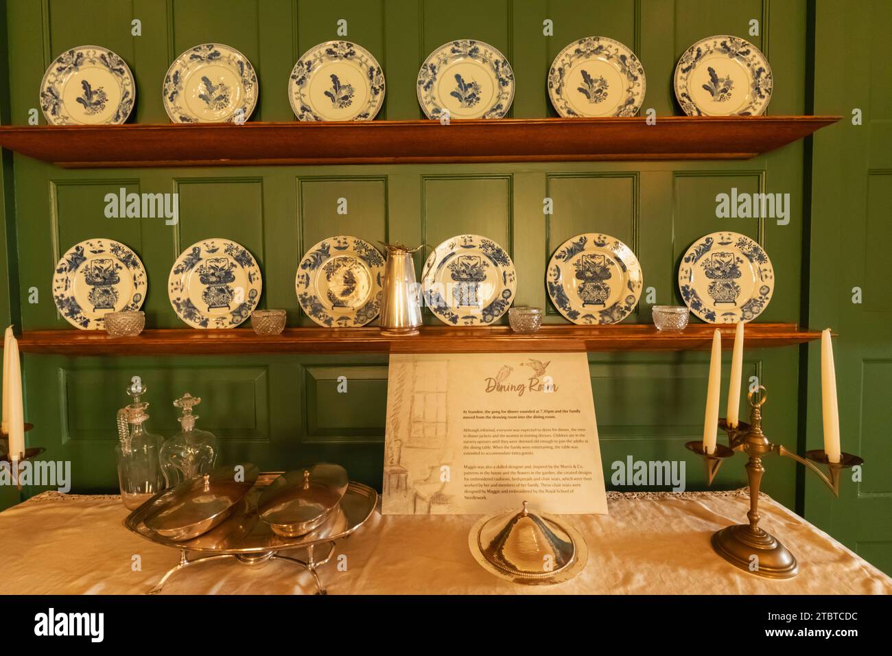 England, West Sussex, East Grinstead, Standen House and Garden, The Dining Room, Display of Vintage Crockery Stock Photo