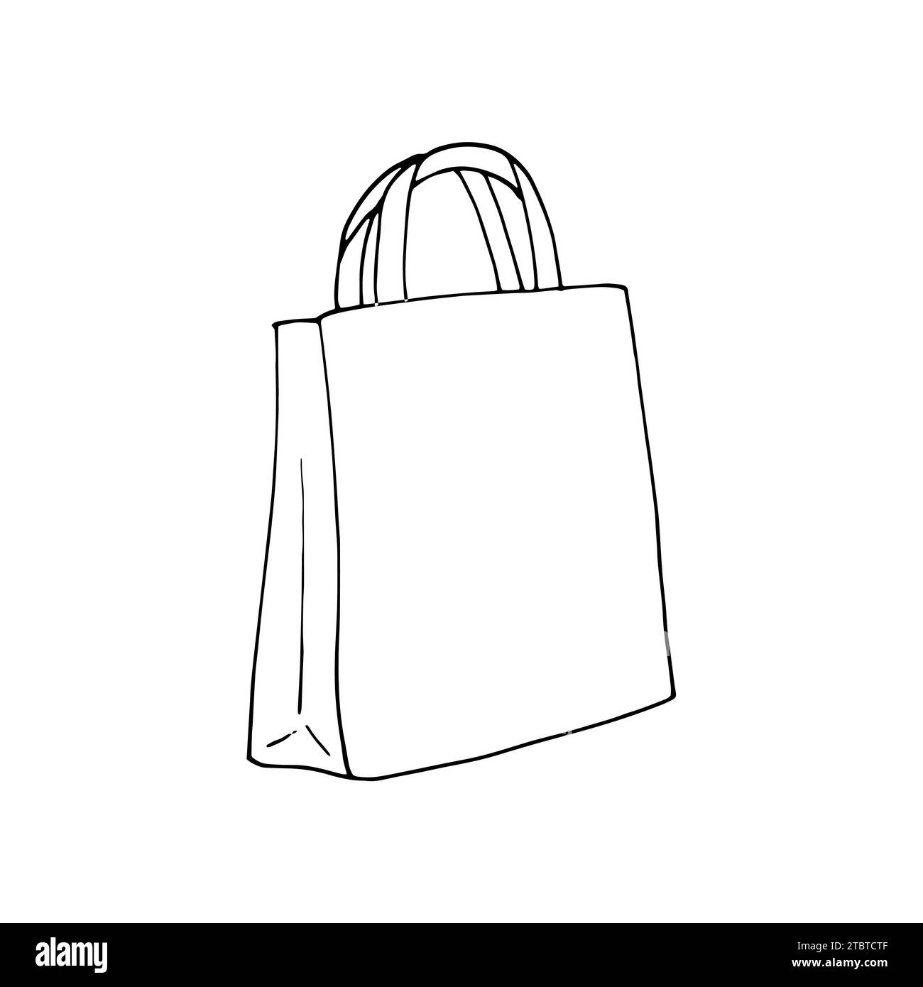 Shopping paper bag. Delivery bag sketch on a white isolated background