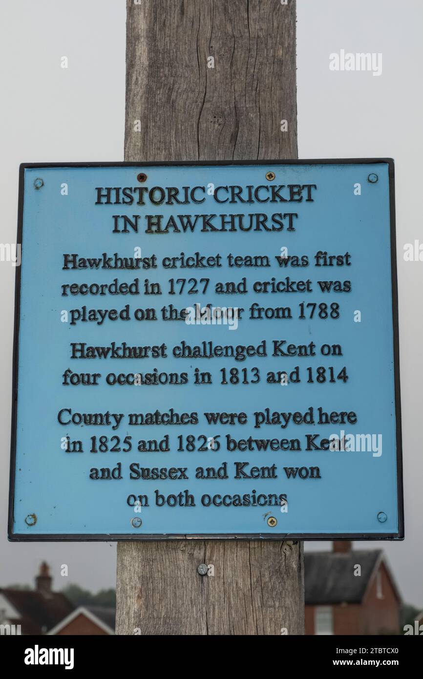 England, Kent, Hawkhurst Village, Sign Recording the History of Cricket in Hawkhurst Stock Photo