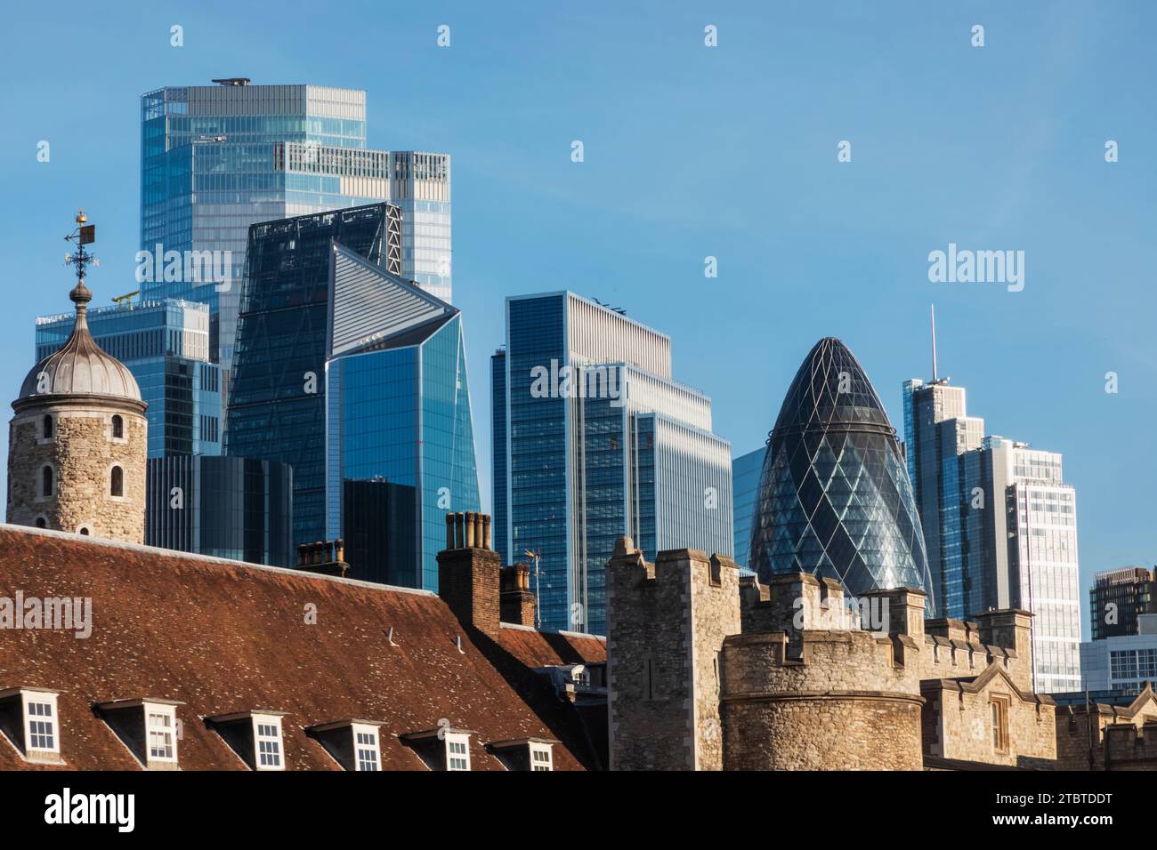 England, London, The City, Tower of London and Modern City of London Skyline Stock Photo