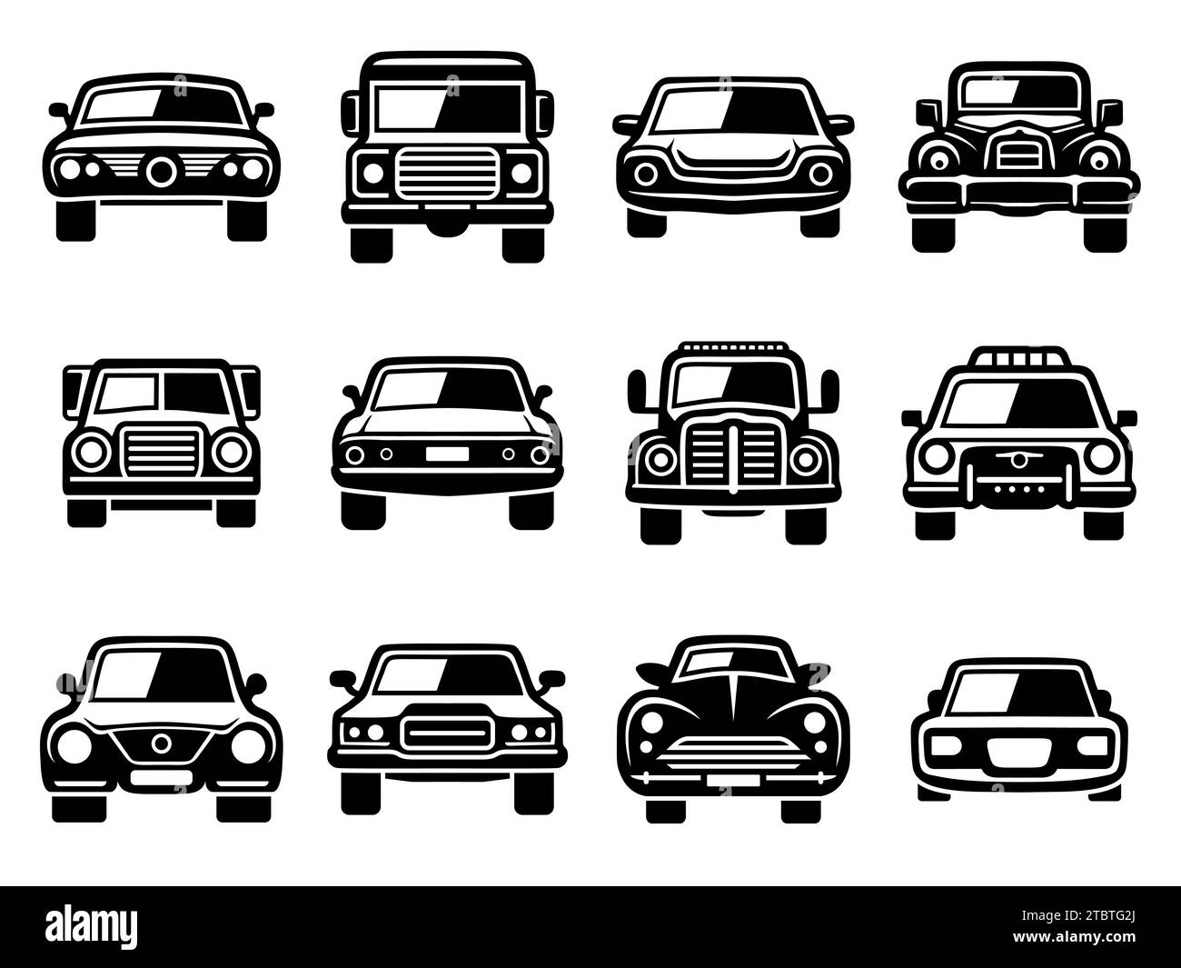 Car black icon set front view. Vehicle collection. Car silhouettes face ...