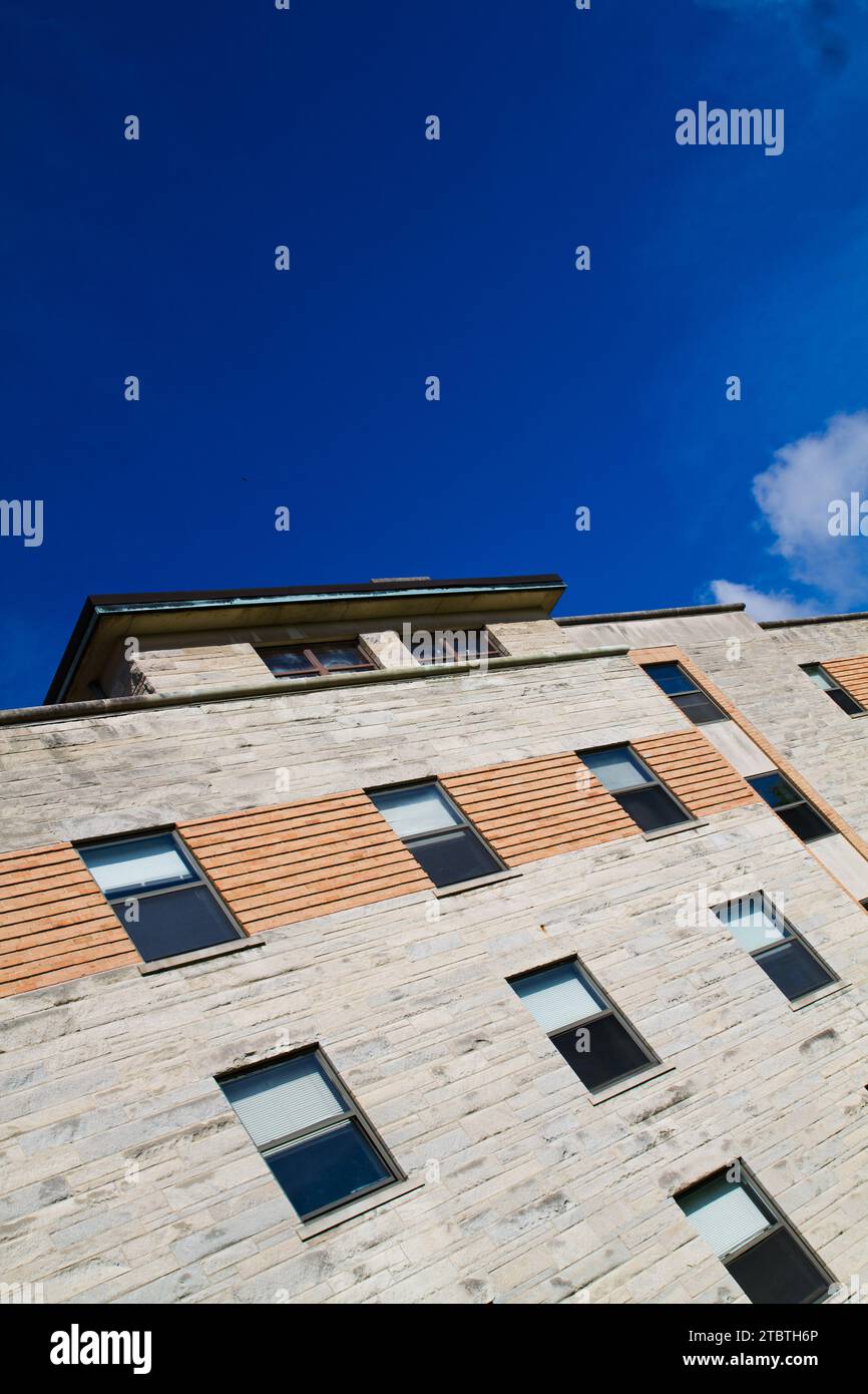 Modern Stone and Brick Facade Under Blue Sky in Bloomington Stock Photo ...