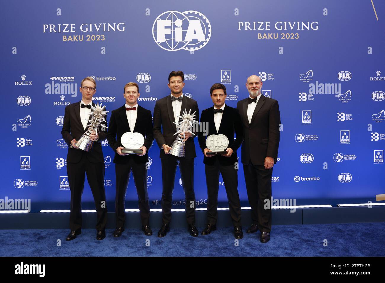 FILIPPI Sylvain, ABB FIA Formula E World Championship - Manufacturer Champion, portrait CASSIDY Nick, ABB FIA Formula E World Championship - 2nd Place, portrait EVANS Mitch, ABB FIA Formula E World Championship - 3rd Place, portrait DENNIS Jake, ABB FIA Formula E World Championship - Champion, portrait during the 2023 FIA Prize Giving Ceremony in Baky on December 8, 2023 at Baku Convention Center in Baku, Azerbaijan Credit: Independent Photo Agency/Alamy Live News Stock Photo