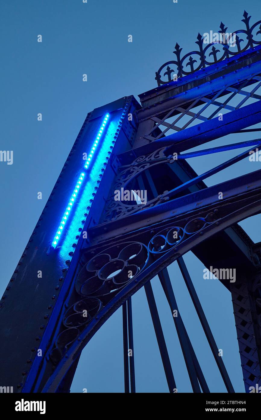Twilight Brilliance on Fort Wayne Wells Street Bridge Detail Stock Photo