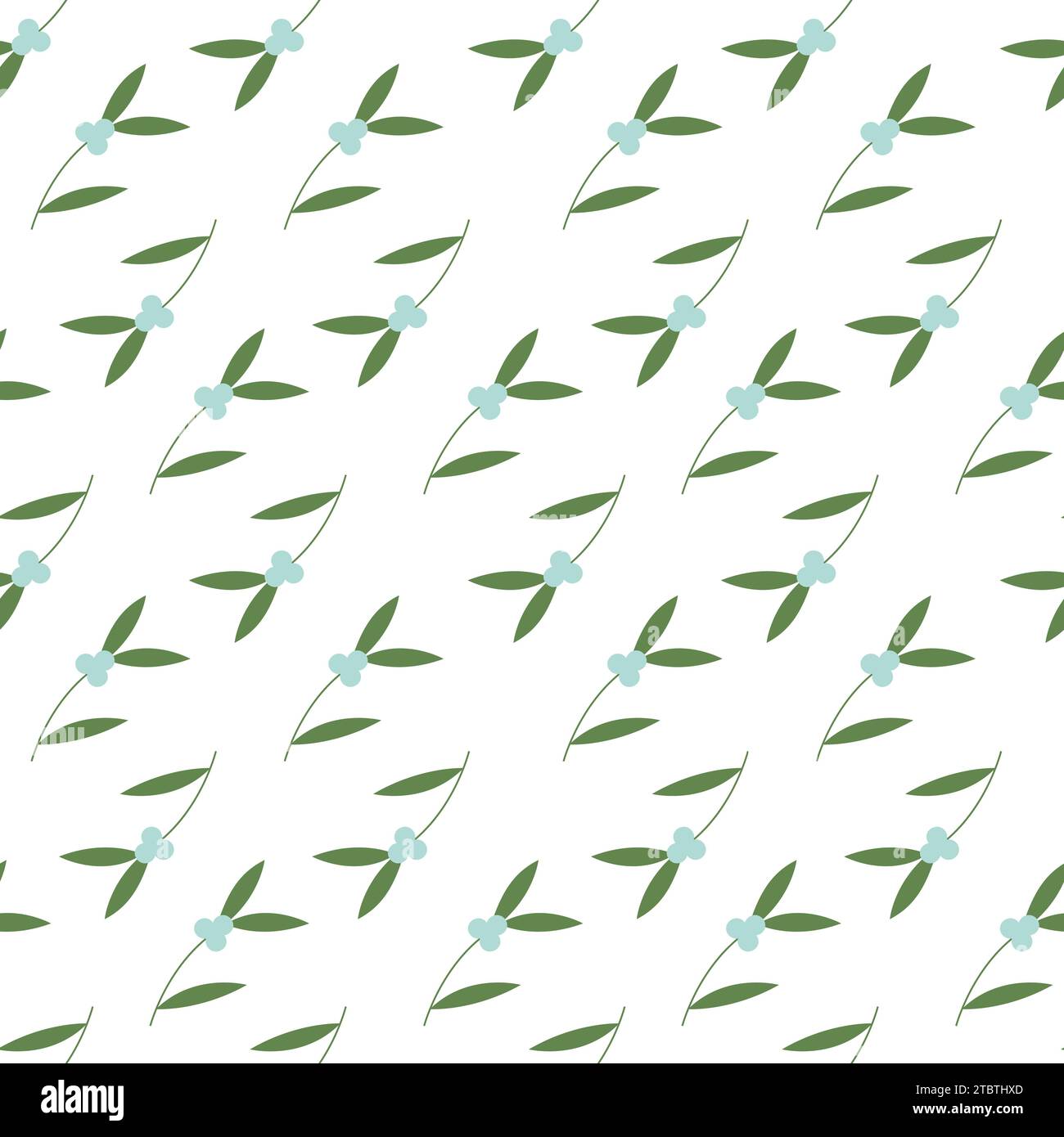 Mistletoe pattern branch with berries and leaves. Vector flat illustration for design Stock Vector