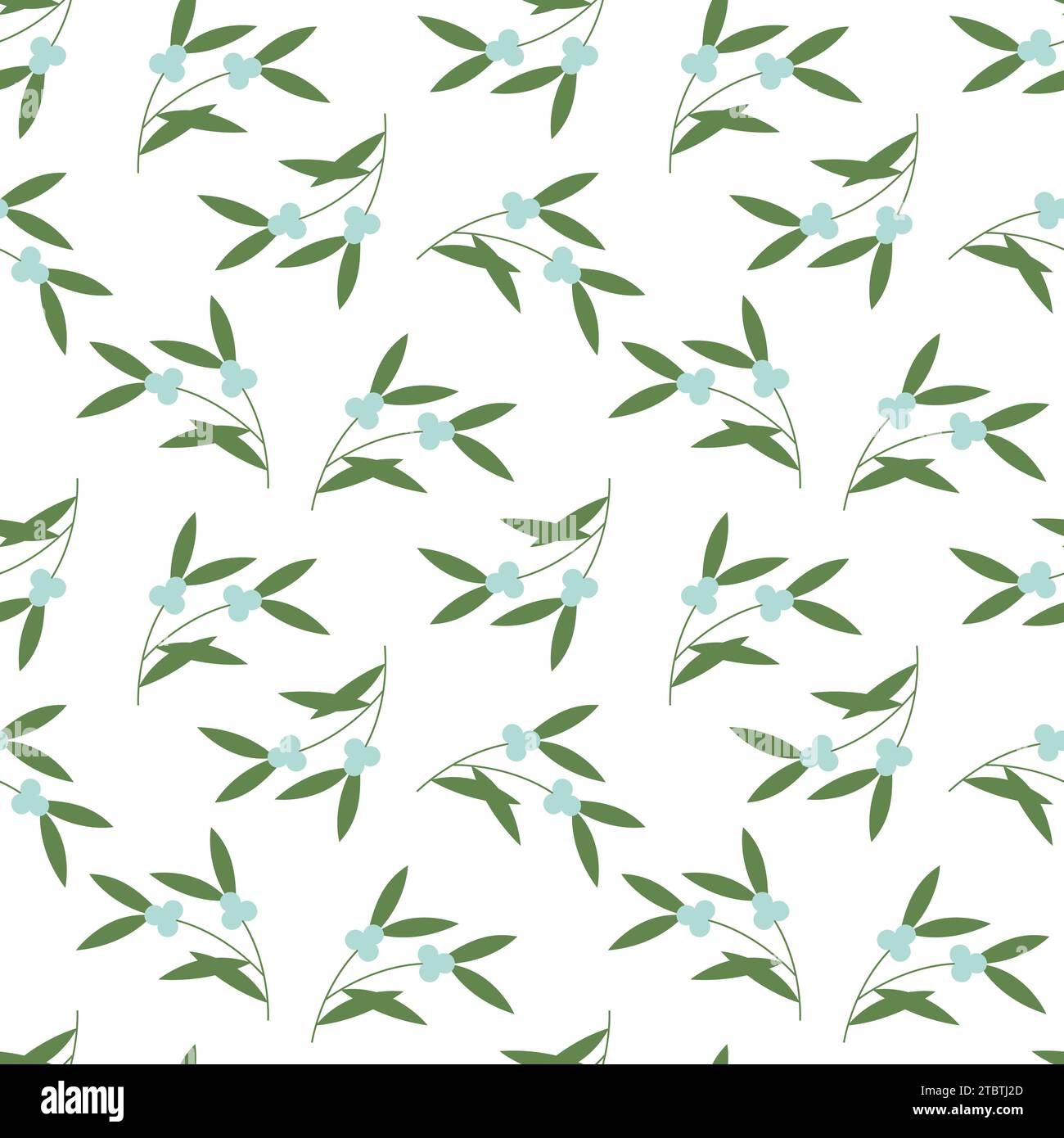 Mistletoe pattern with branches and leaves. Vector flat seamless print for design Stock Vector