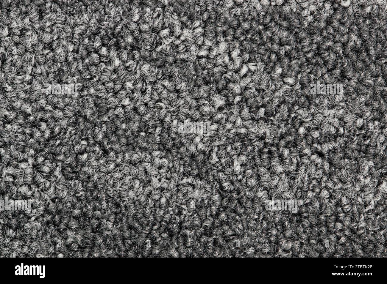Dark gray color two tone swatch section of carpet sample, closeup directly above full frame image. Stock Photo